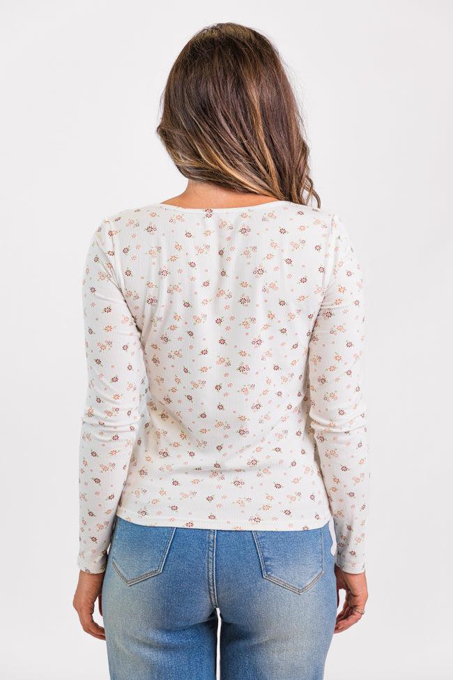Best In Bloom Ivory Ribbed Floral Henley Top FINAL SALE Product Image