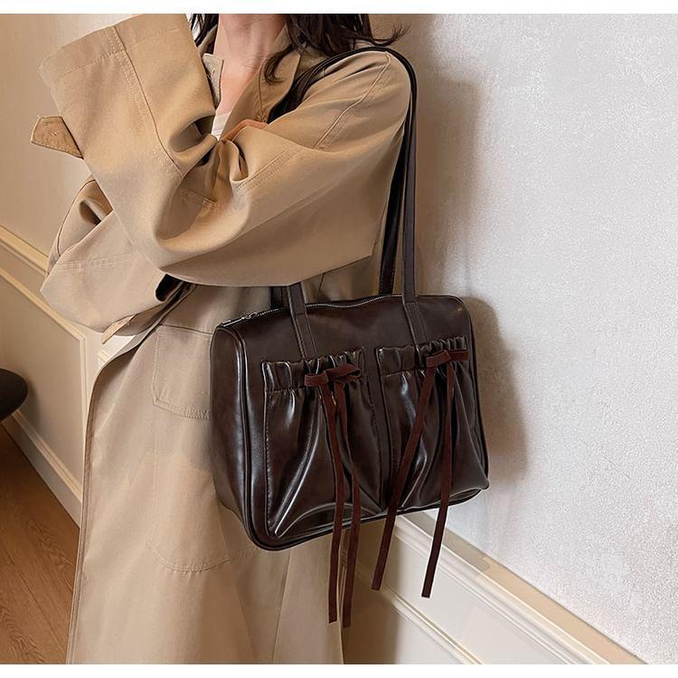 Faux Leather Ribbon Accent Shoulder Bag Product Image
