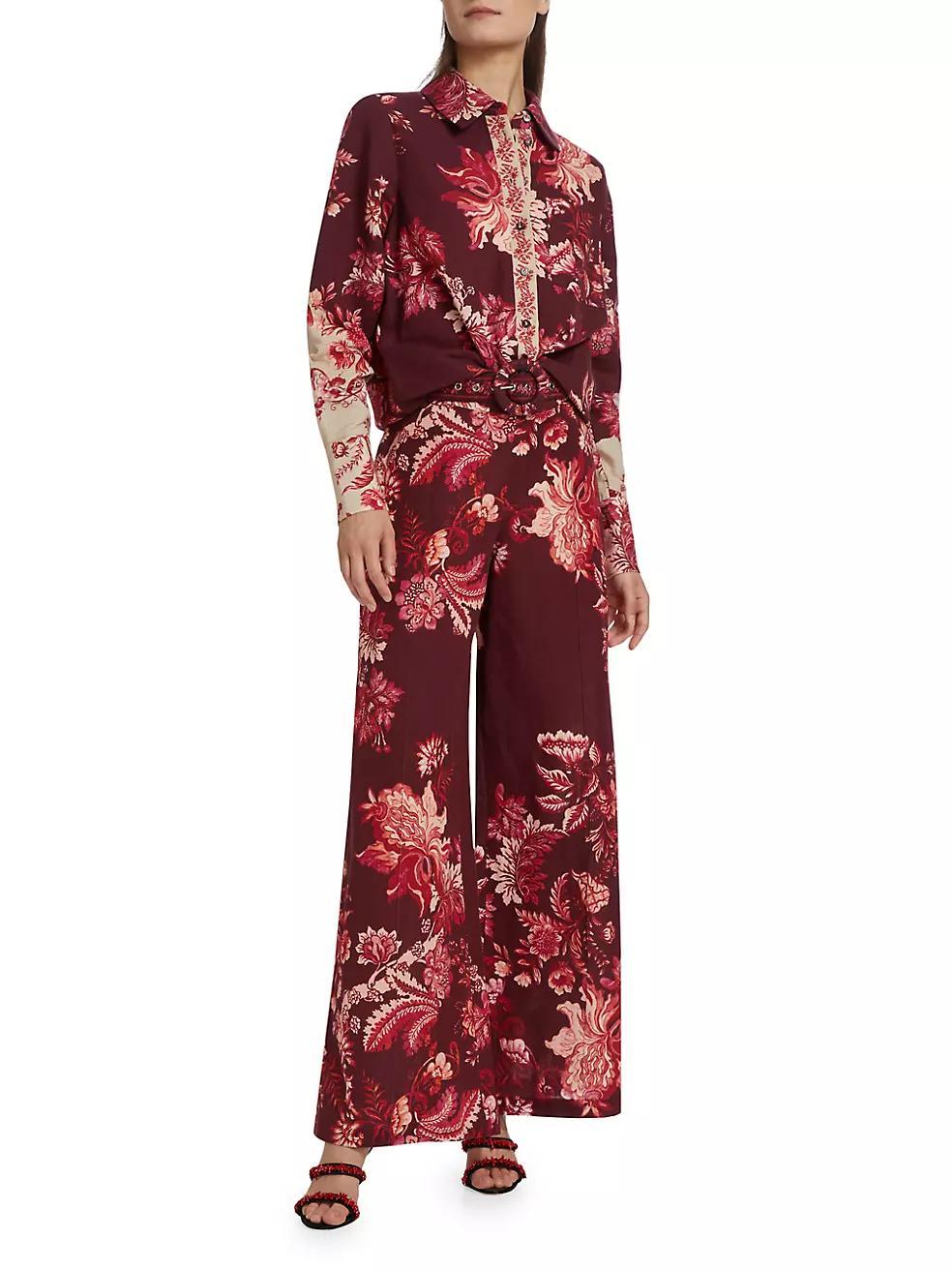 Paisley Linen-Blend Flared Pants Product Image