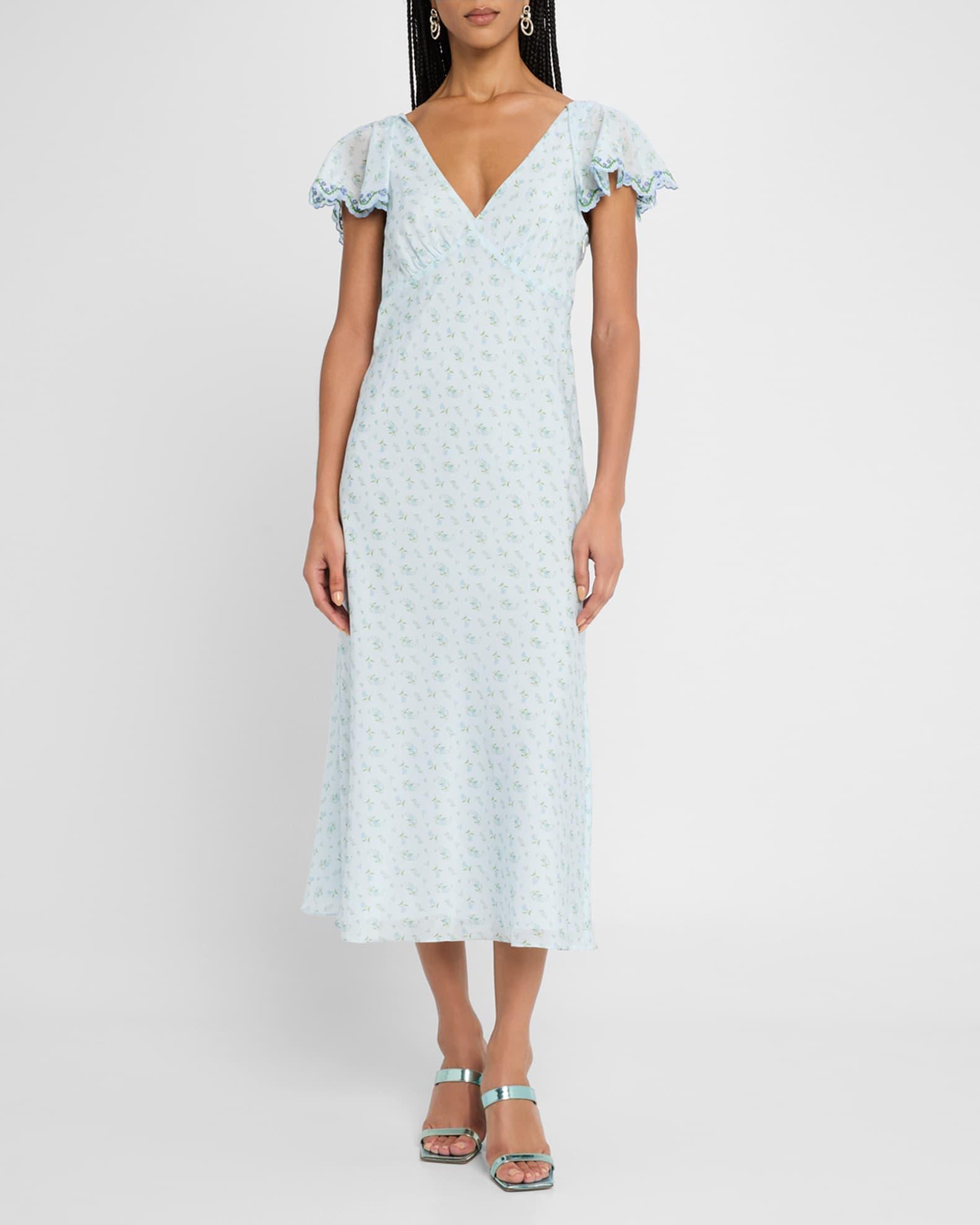 Mia Floral Flutter-Sleeve Midi Dress Product Image