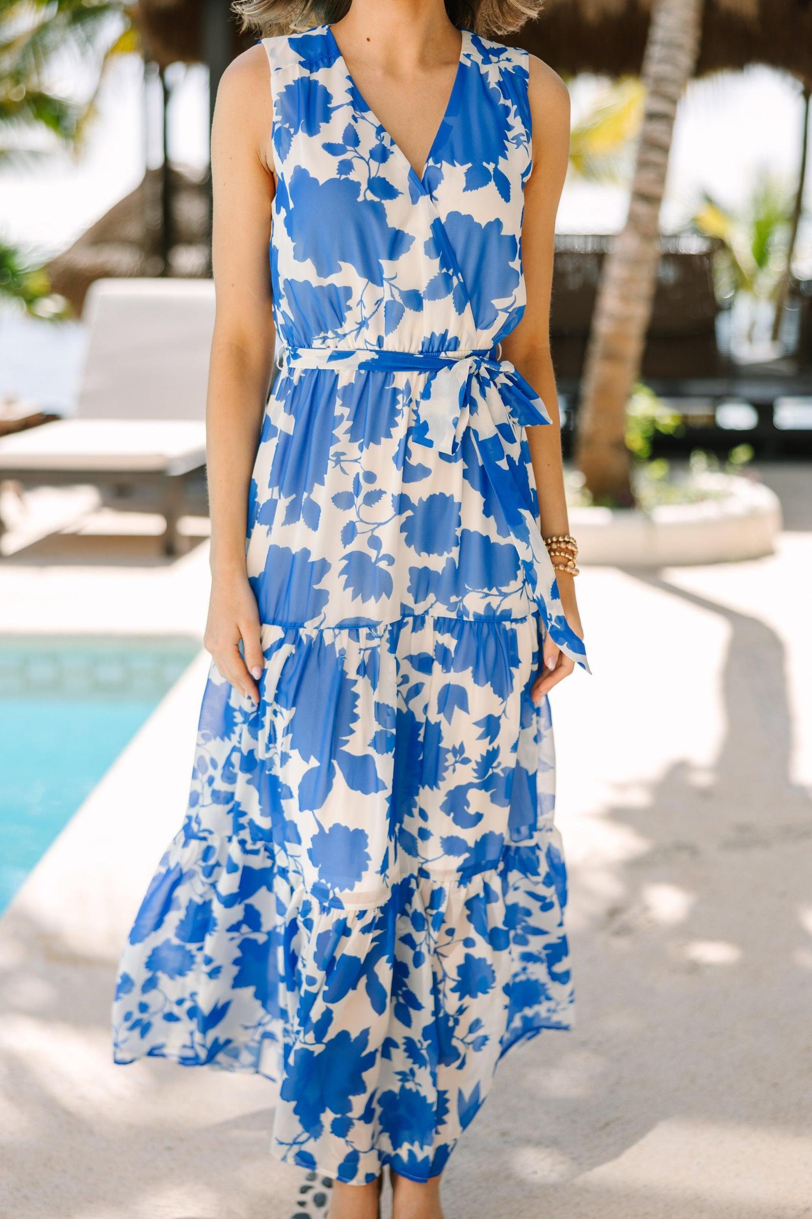 Give Your All Royal Blue Floral Maxi Dress Female Product Image
