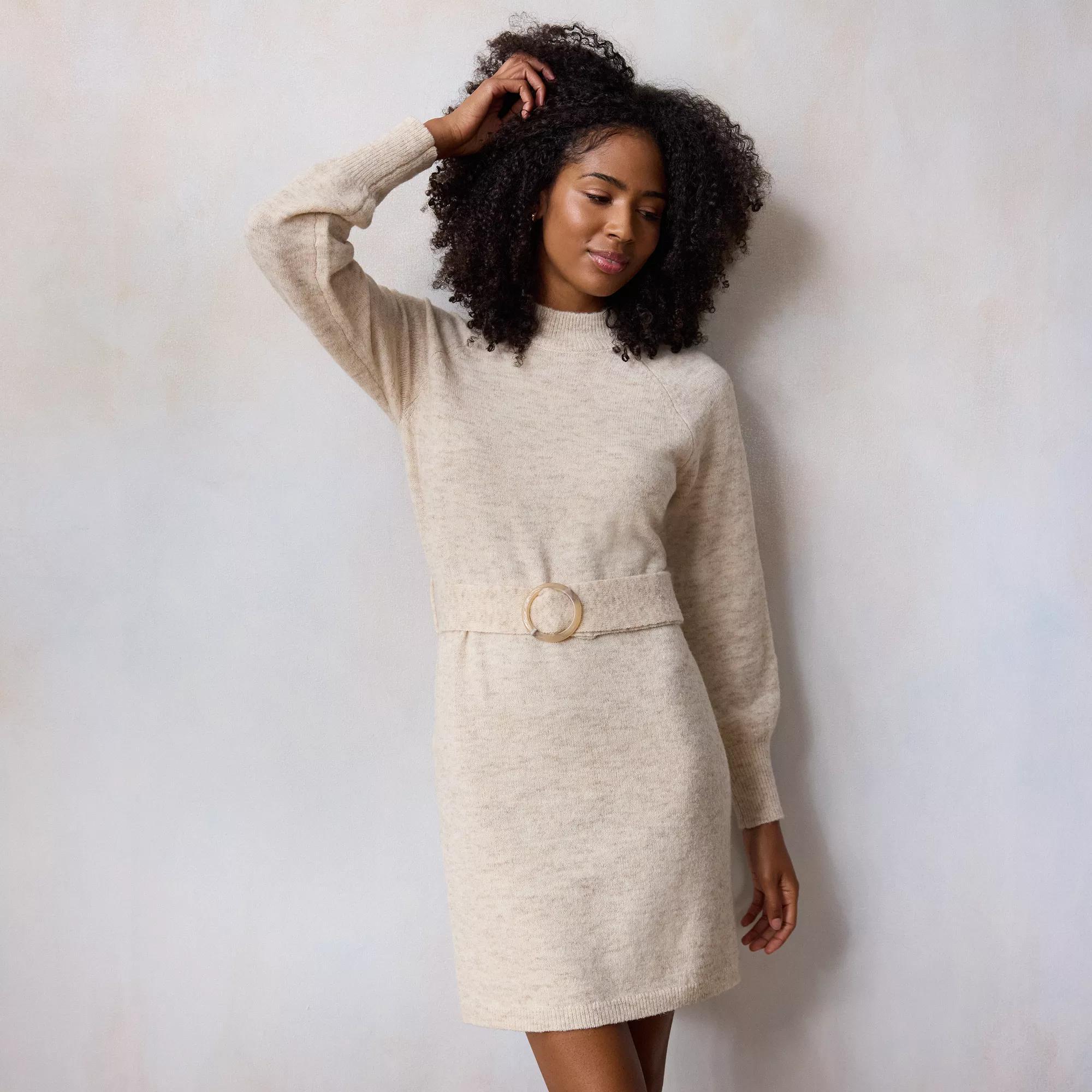 Women's LC Lauren Conrad Belted Mini Mock Neck Sweater Dress, Size: XL, Cloudy Product Image