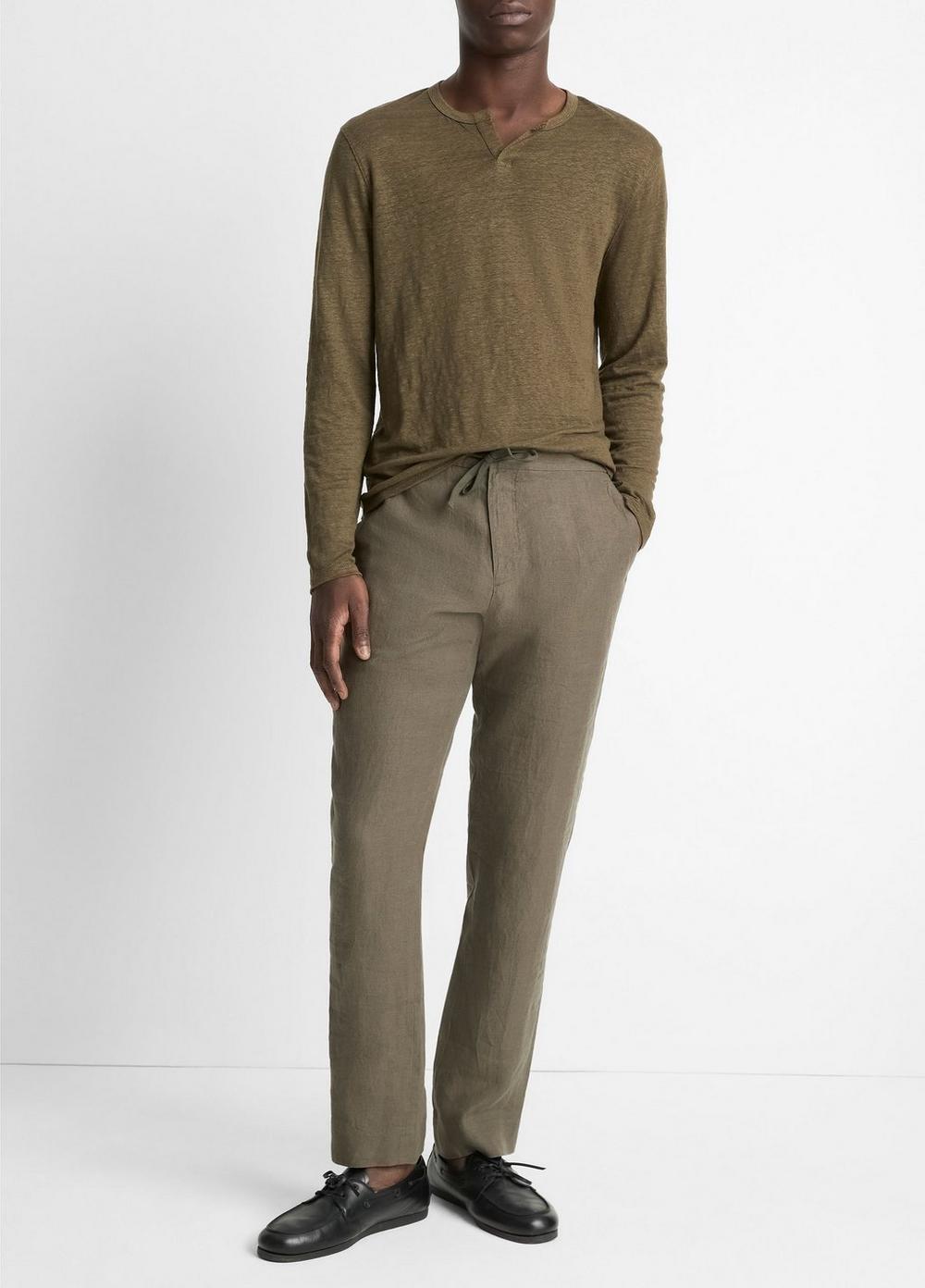 Linen Long-Sleeve Split-Neck T-Shirt Product Image