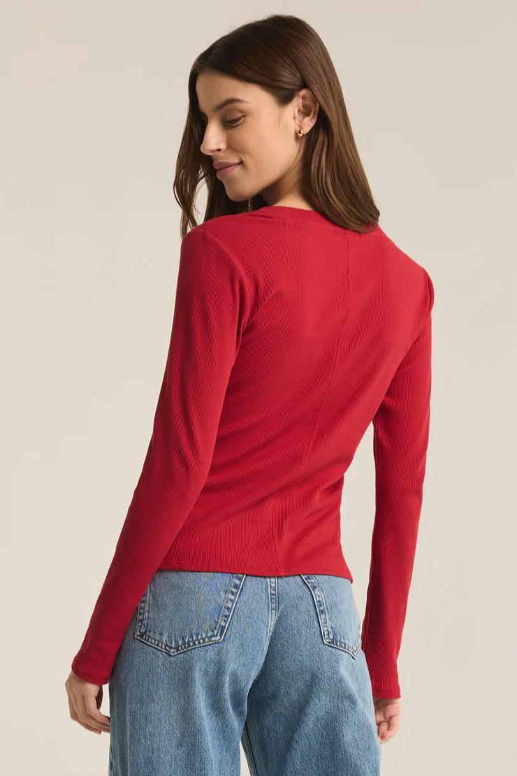 Sirena Rib Long Sleeve  Tee - Haute Red Product Image
