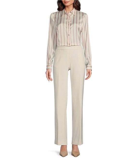 Anne Klein Satin Stripe Point Collar Long Sleeve Button Front Blouse Product Image