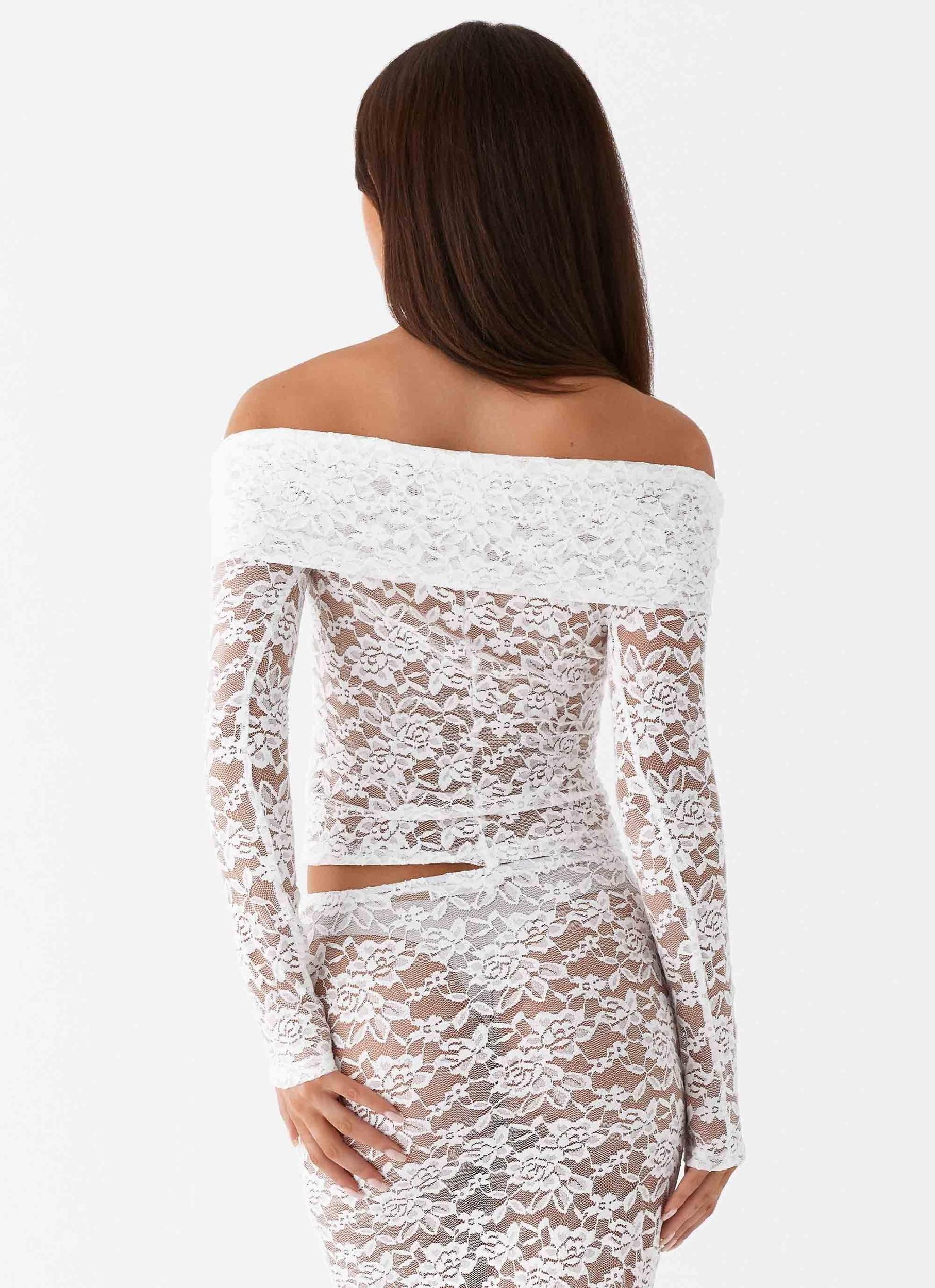 Zephyra Lace Long Sleeve Top - White Product Image