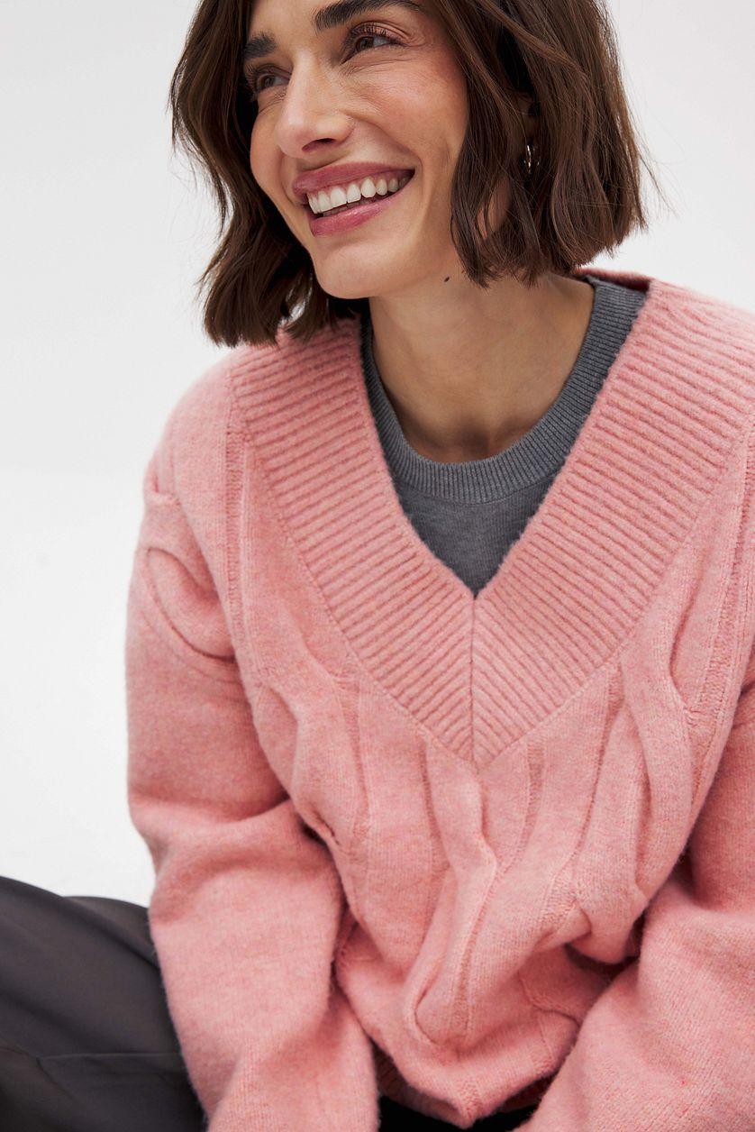 Knitted V-Neck Cable Sweater Product Image