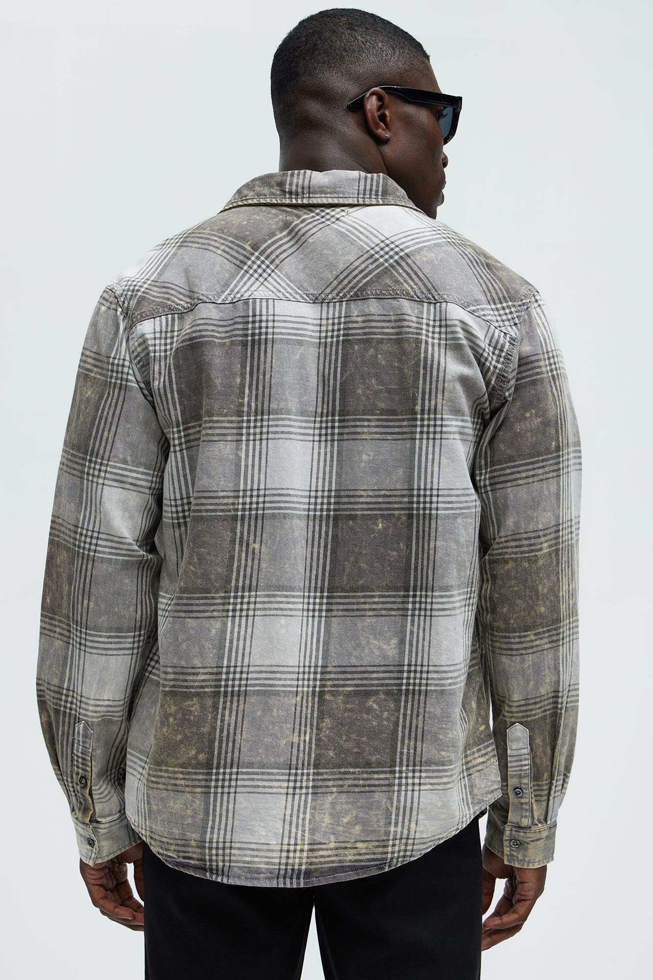 Adams Distressed Plaid Shirt - Grey/combo Product Image