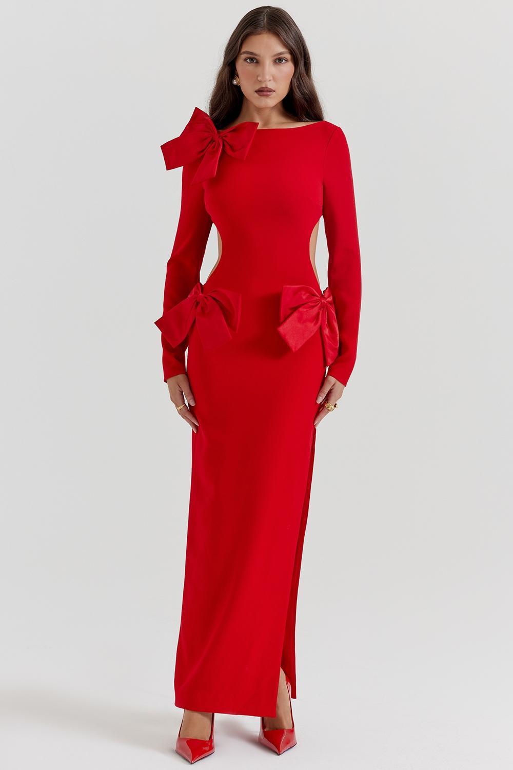Lavele Red Bow Maxi Dress Product Image