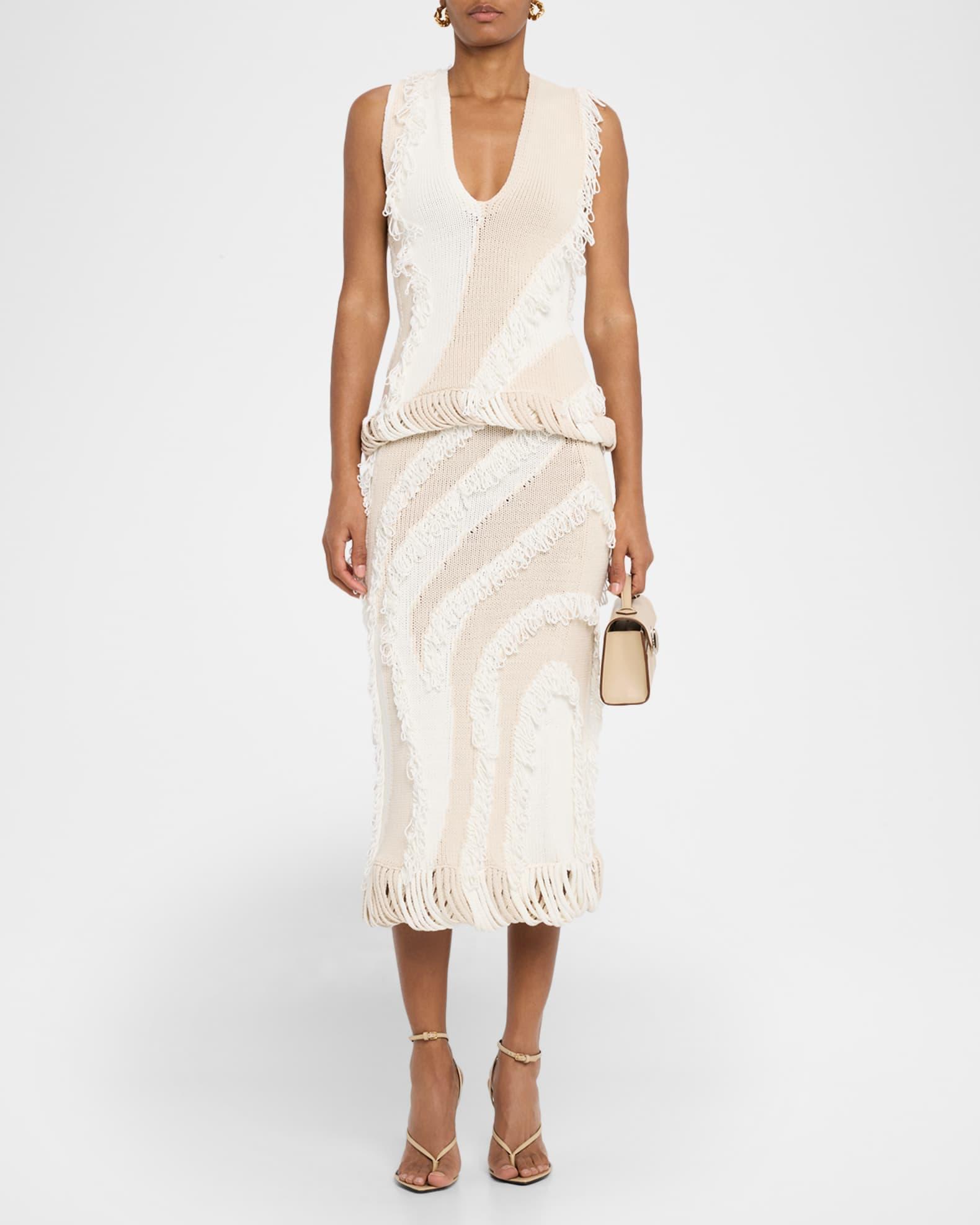 Roaring Fringed Knit Midi Skirt Product Image