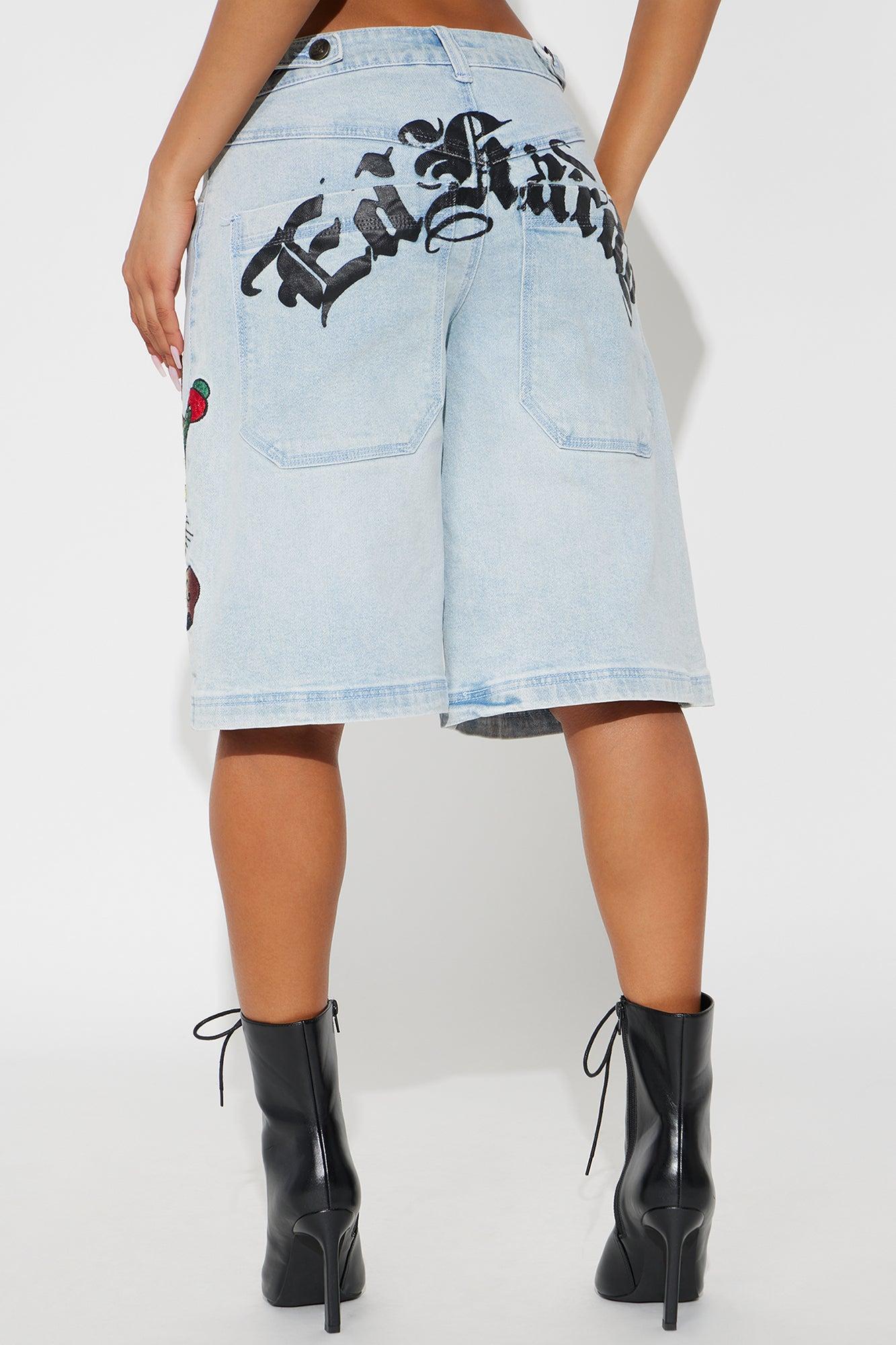 Ed Hardy Love Hurts Baggy Denim Jorts - Light Wash Product Image