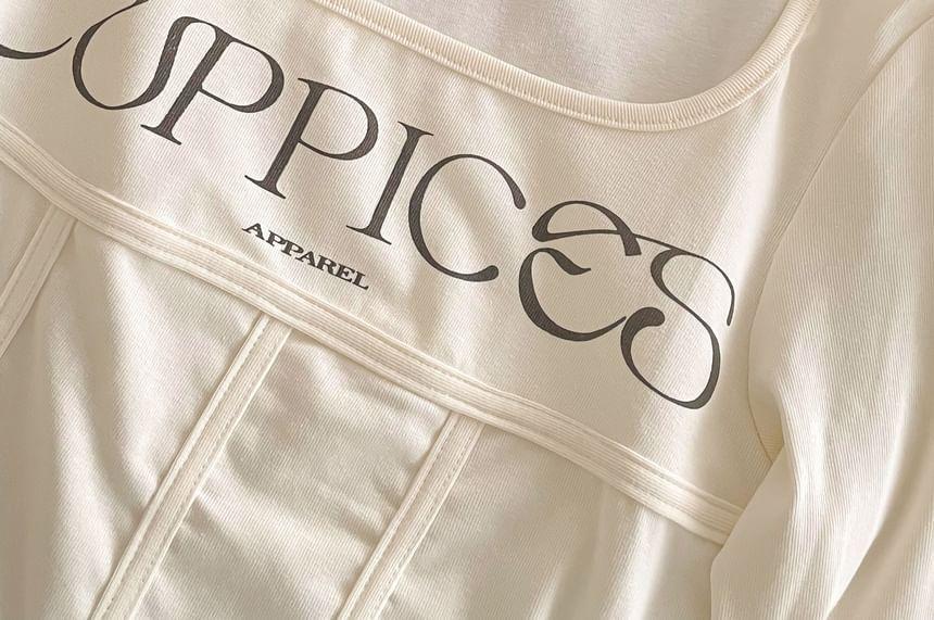 Long-Sleeve Scoop Neck Lettering T-Shirt Product Image