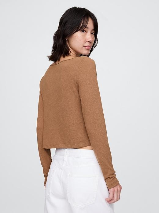 Linen-Blend Cropped Boatneck T-Shirt Product Image