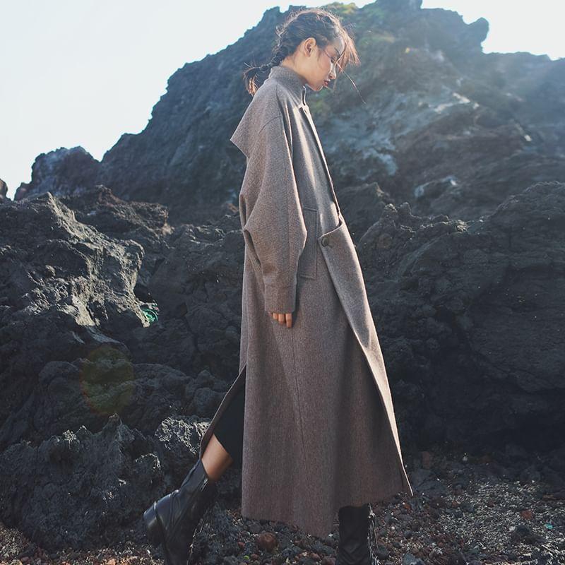 Plain Asymmetrical Maxi Single-Breasted Coat Product Image