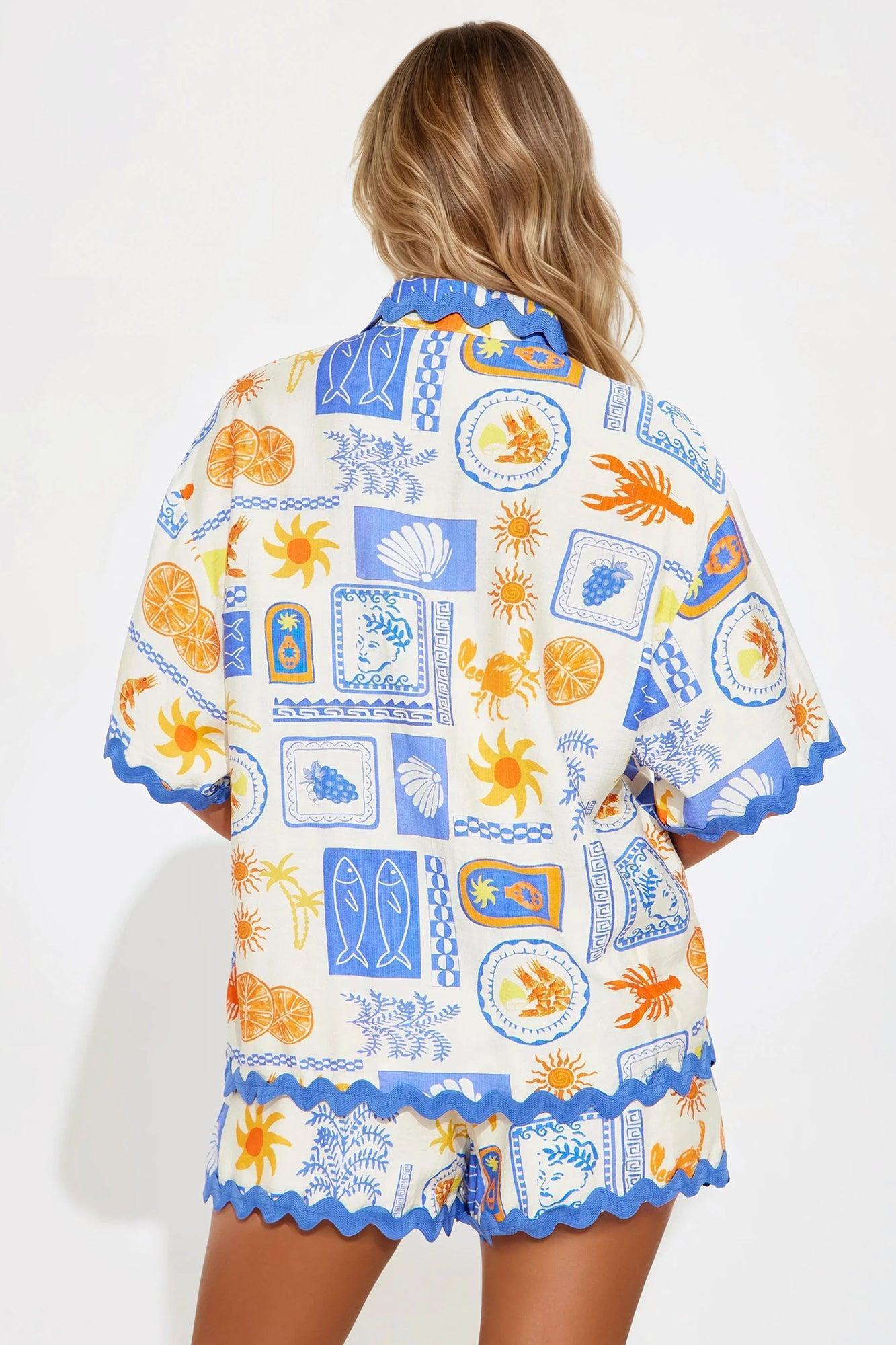 Europe Getaway Short Set - Blue/combo Product Image