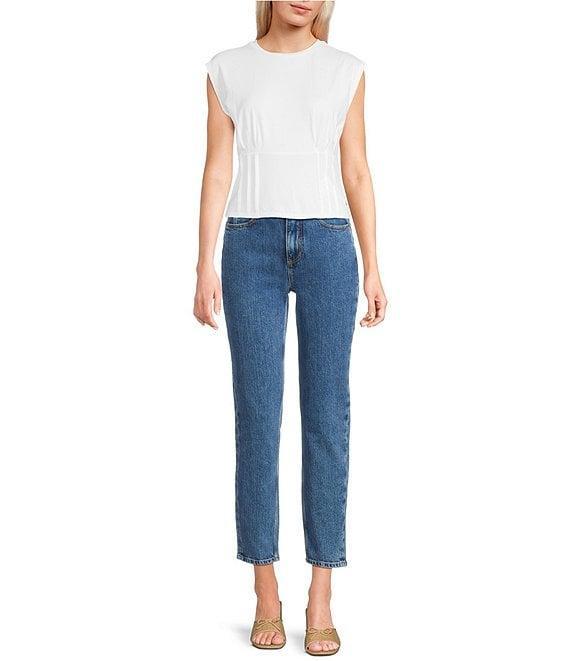 Guess High Rise Straight Leg Denim Mom Jeans Product Image