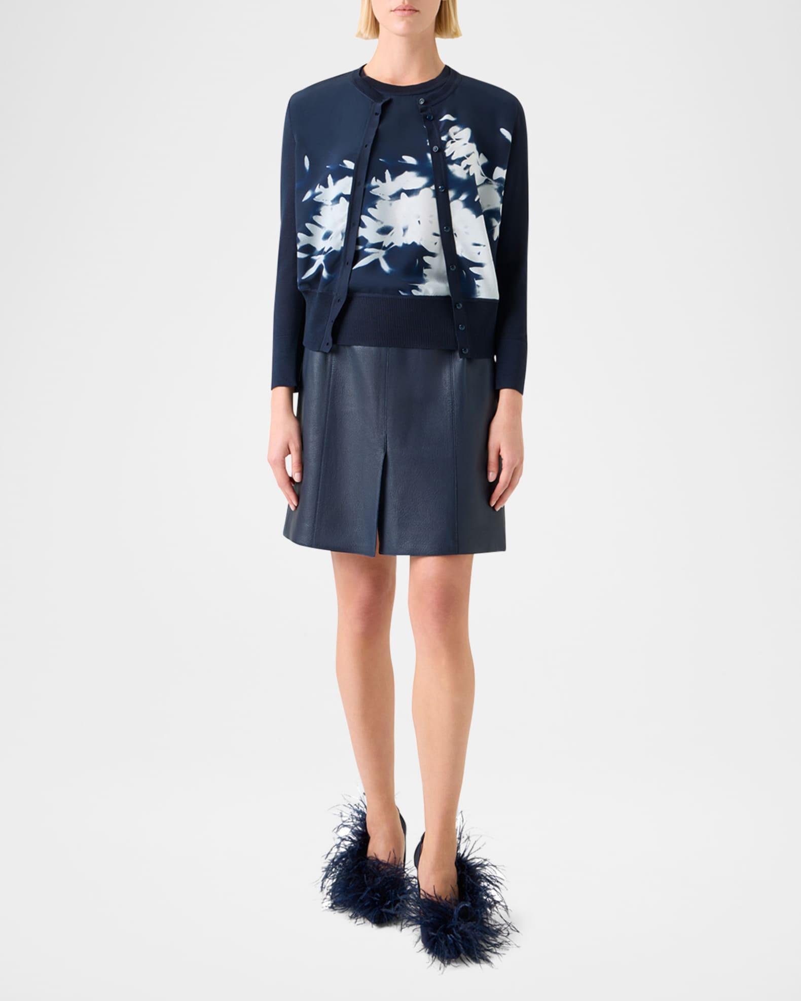 Wildflower-Print Silk Panel Crewneck Cardigan Product Image