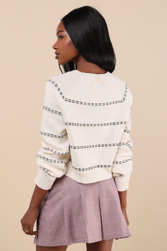Pleasant Perception Ivory Stitched Long Sleeve Sweater Product Image