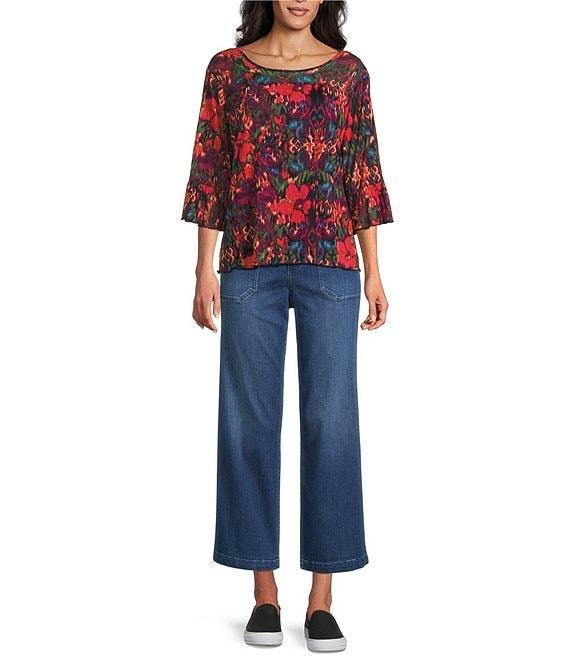 Intro Soft Mesh Floral Print 3/4 Romantic Sleeve Top Product Image