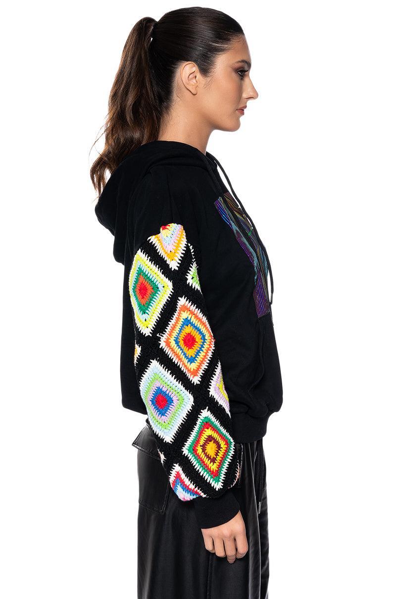 ROSIE CROCHET SLEEVE HOODIE Product Image