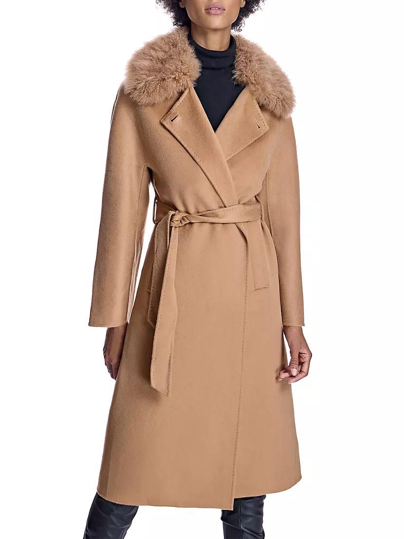 Cashmere Belted Fur Trim Coat Product Image