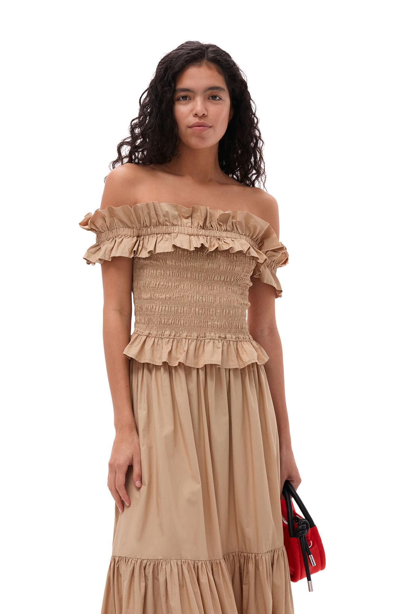 Cotton Poplin Off-Shoulder Smock Top Product Image