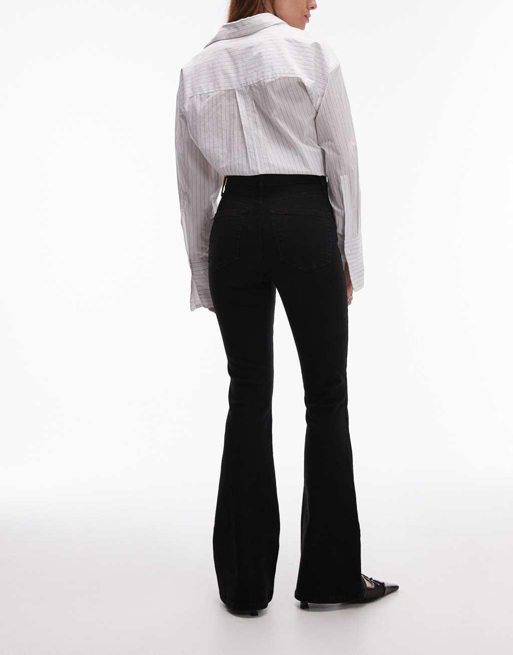 Topshop high rise Jamie flare jeans in black  Product Image
