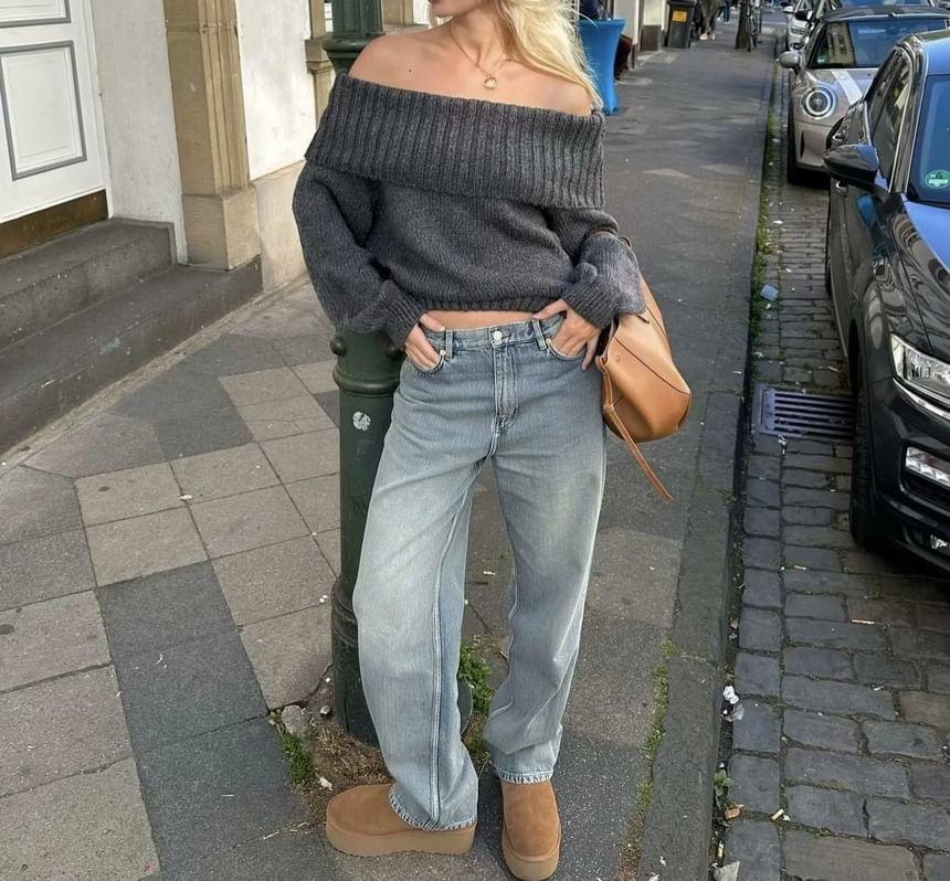 Off Shoulder Plain Sweater Product Image