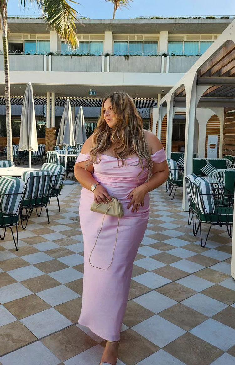 Ella Light Pink Off Shoulder Formal Maxi Dress Product Image