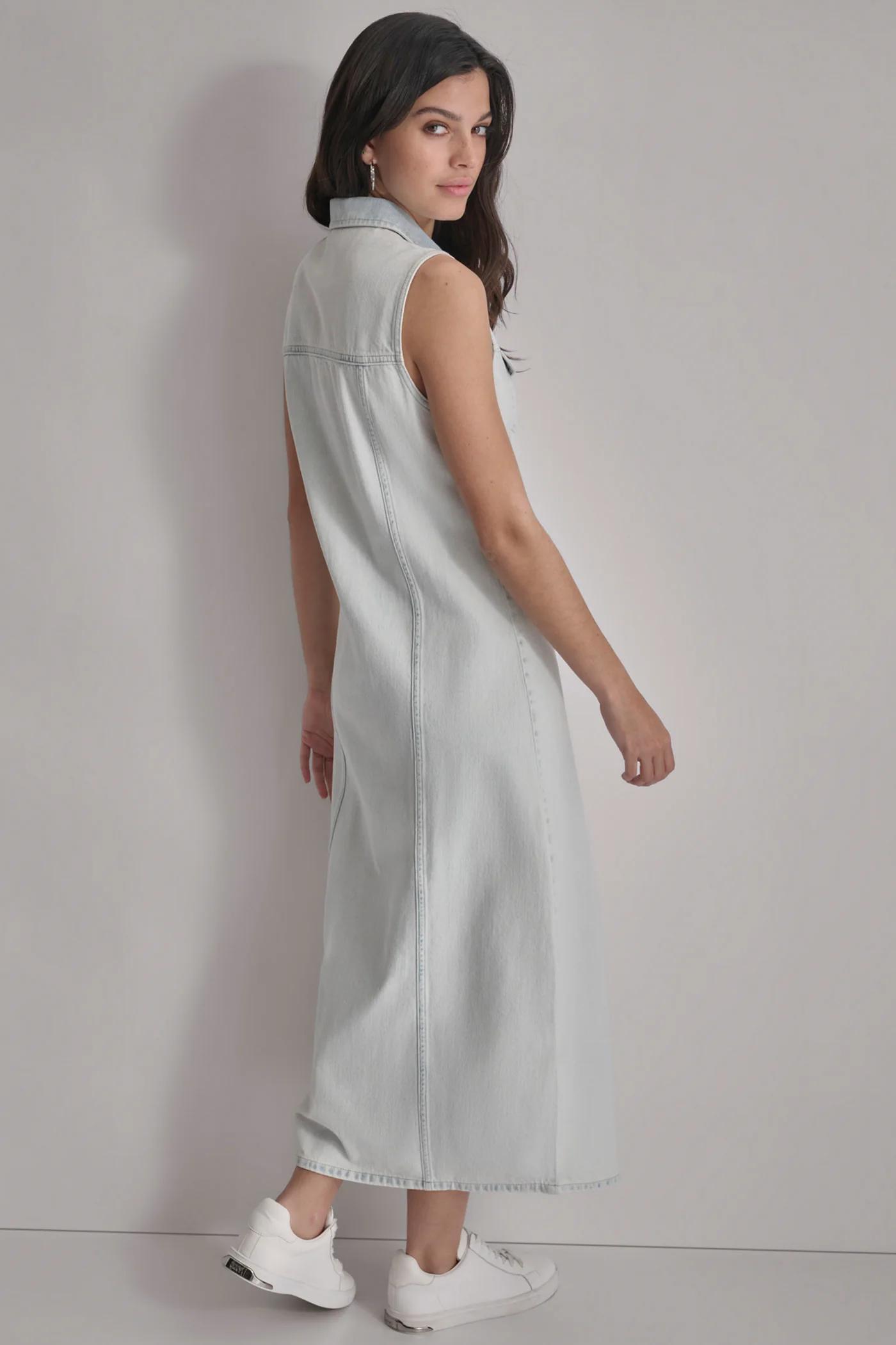 SLEEVELESS DENIM MAXI SHIRT DRESS Product Image
