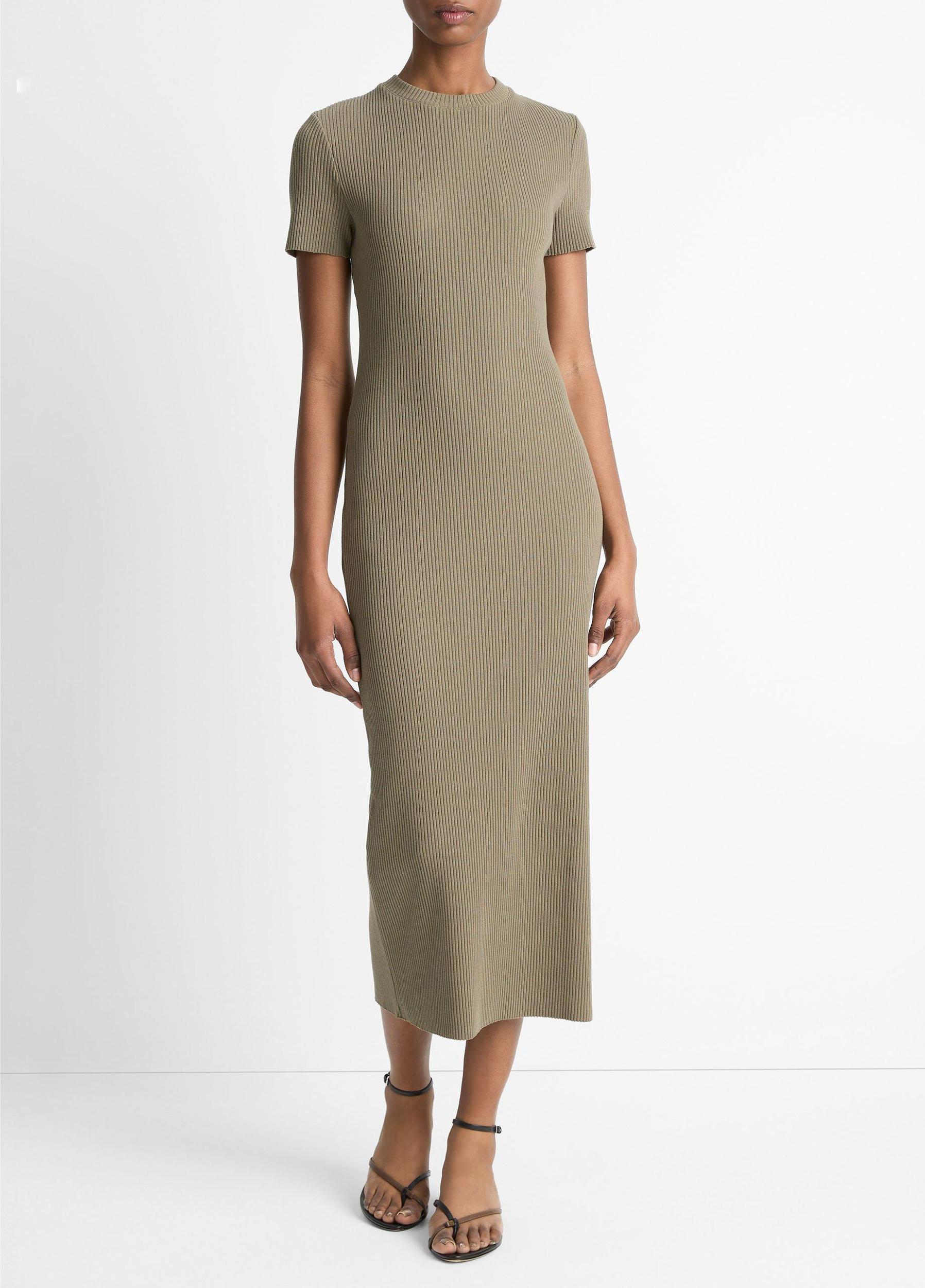 Ribbed Cotton-Blend Crew Neck Dress Product Image