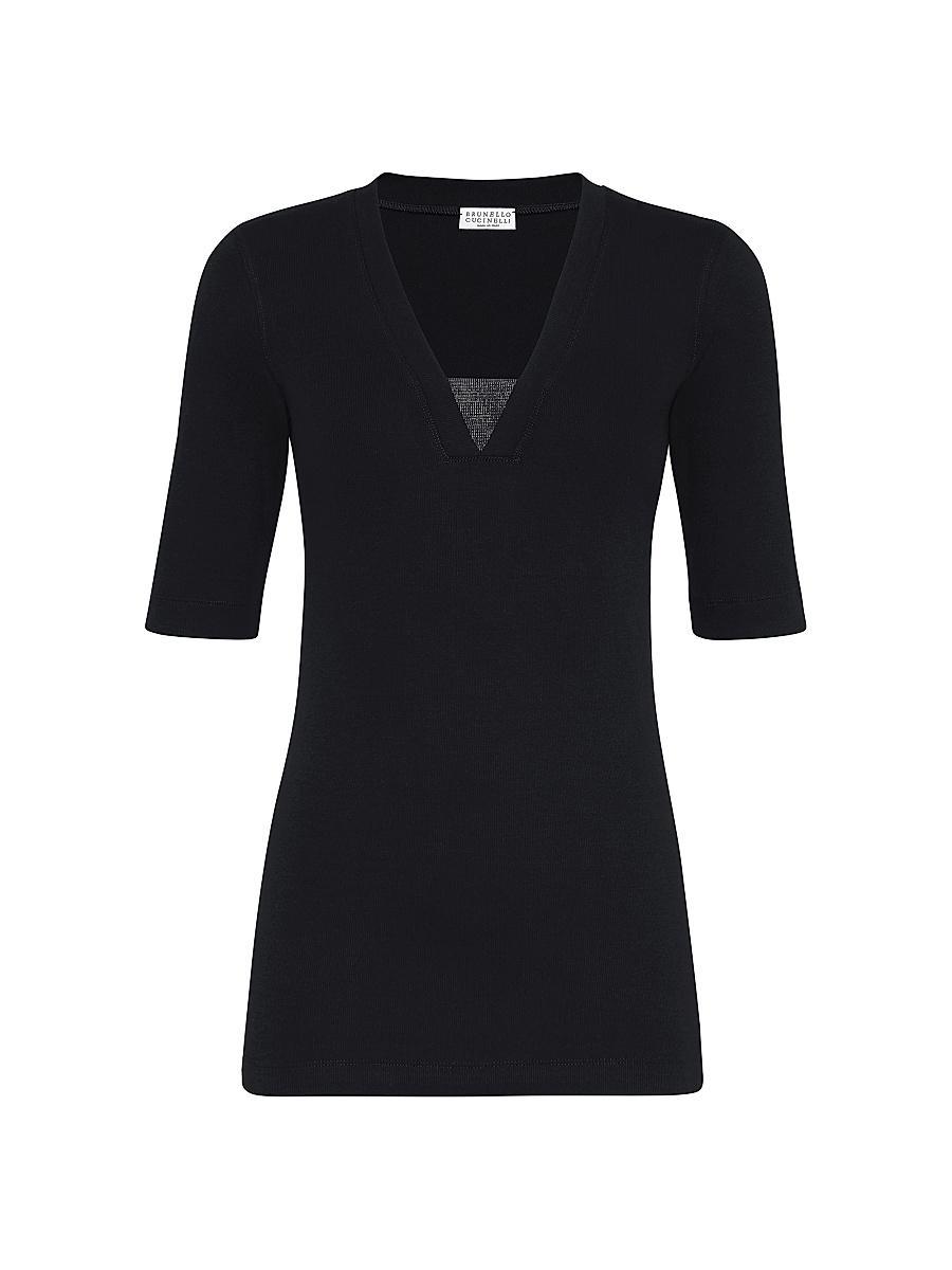 Womens Stretch Cotton Ribbed Jersey T-Shirt with Precious Insert Product Image