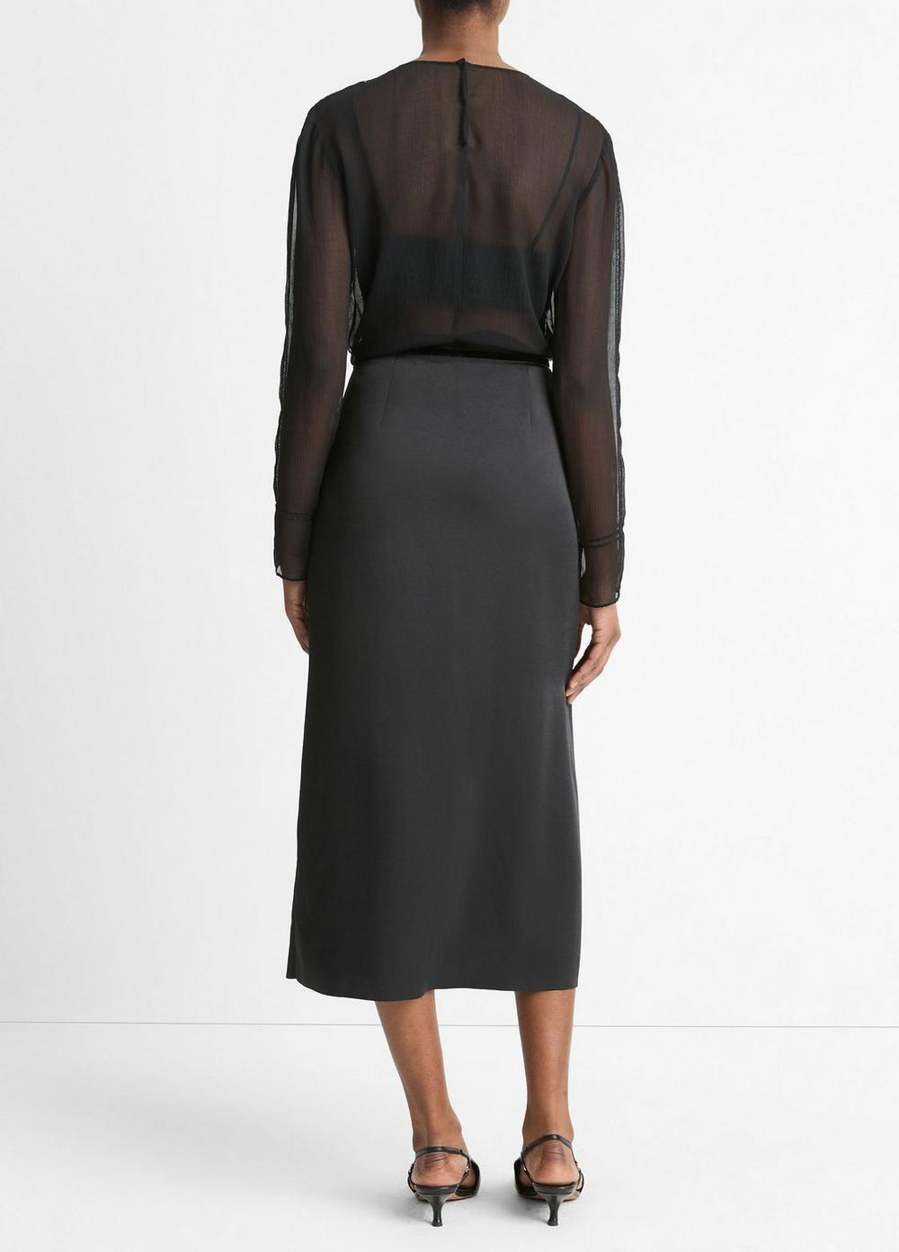 Womens Velvet-Trim Side-Slit Skirt, Black, Size 4 Vince Product Image