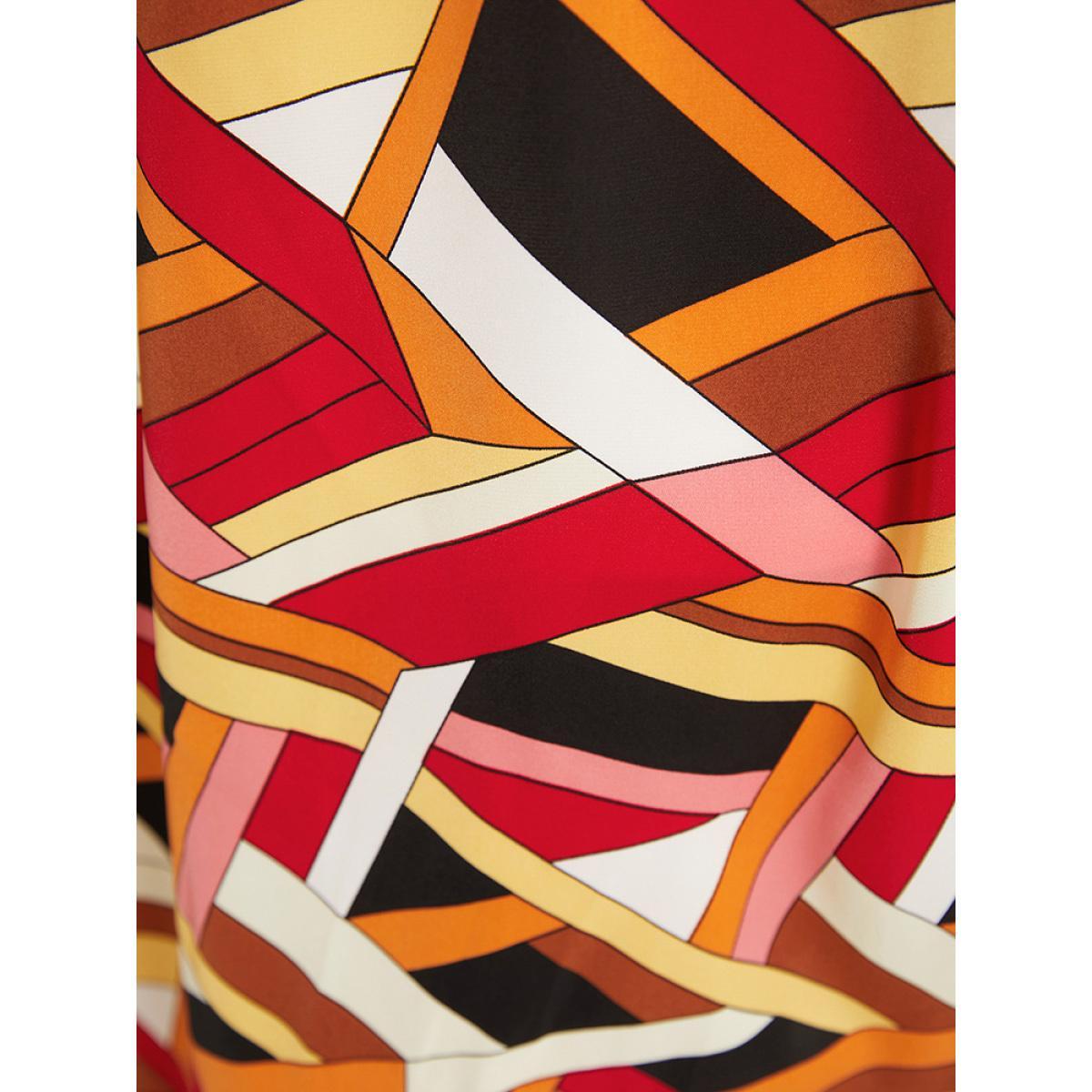 Plus Size Geometric Contrast Pocket Flutter Skirt Women Multicolor Elegant Contrast No stretch Pocket Dailywear Skirts BloomChic 28/5X Product Image