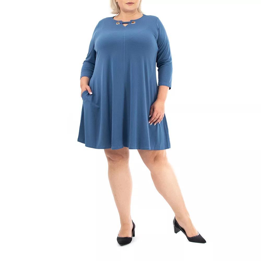 Plus Size Nina Leonard Grommet Notchneck Dress, Women's, Size: 2XL, New Teal Gold Product Image