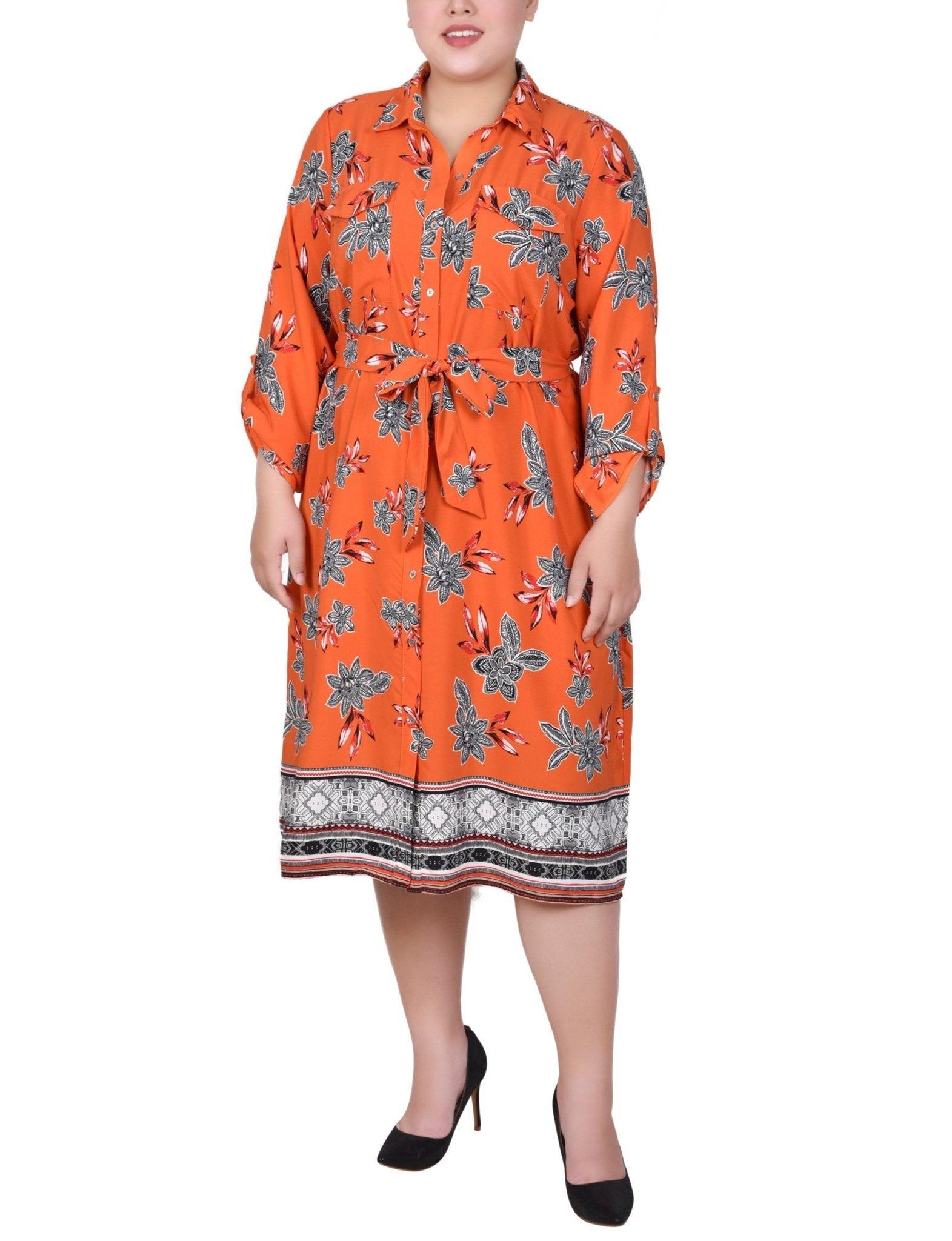 Tiger Romegarden 3/4 Roll Tab Sleeve Belted Shirtdress - Plus Product Image