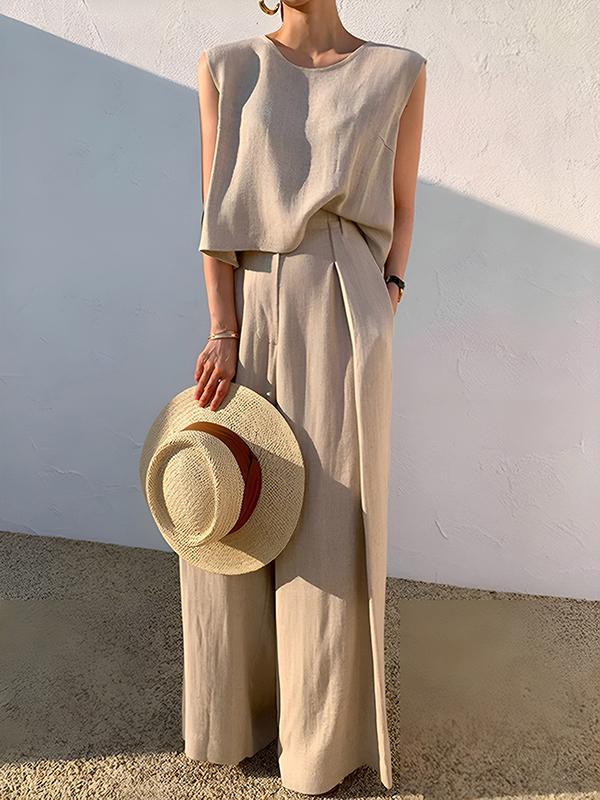 High Waisted Loose Pleated Solid Color Split-Joint Pants Trousers Product Image