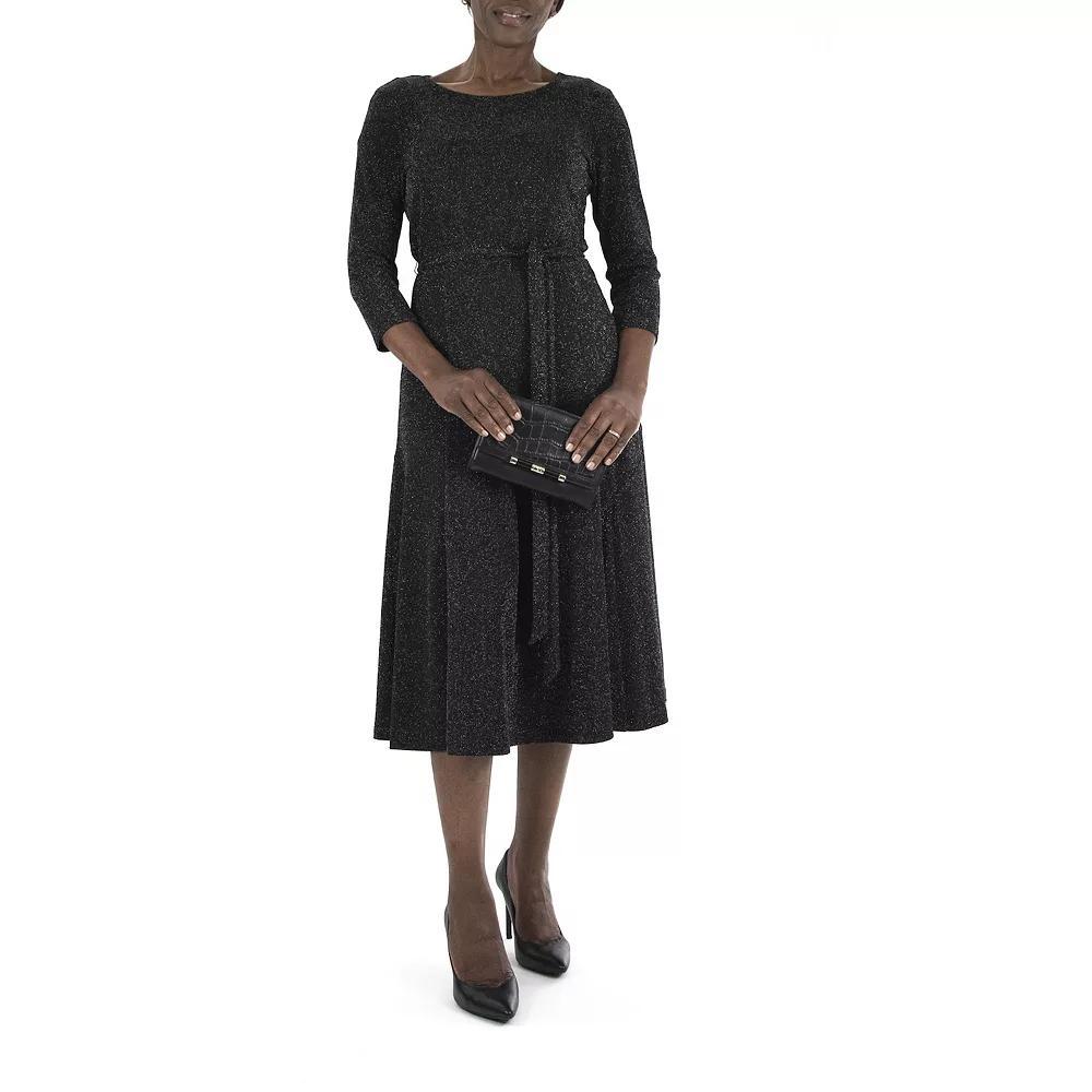 Women's Nina Leonard Sylvia Lurex Metallic Midi Dress, Size: Medium, Black Silver Product Image
