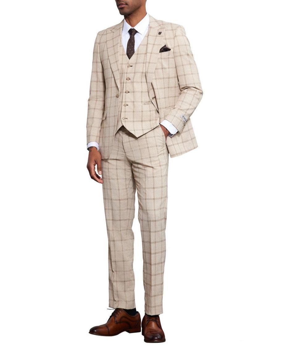 Stacy Adams - 3 Piece Windowpane Suit Hybrid Fit in Tan Product Image