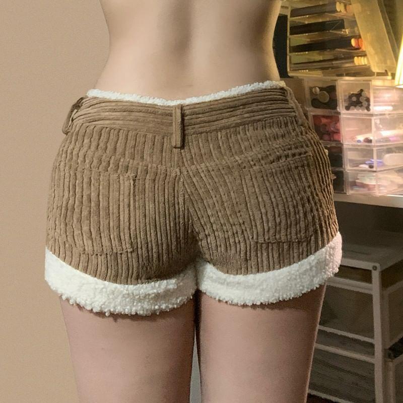 Mid Rise Corduroy Fleece Trim Shorts Product Image
