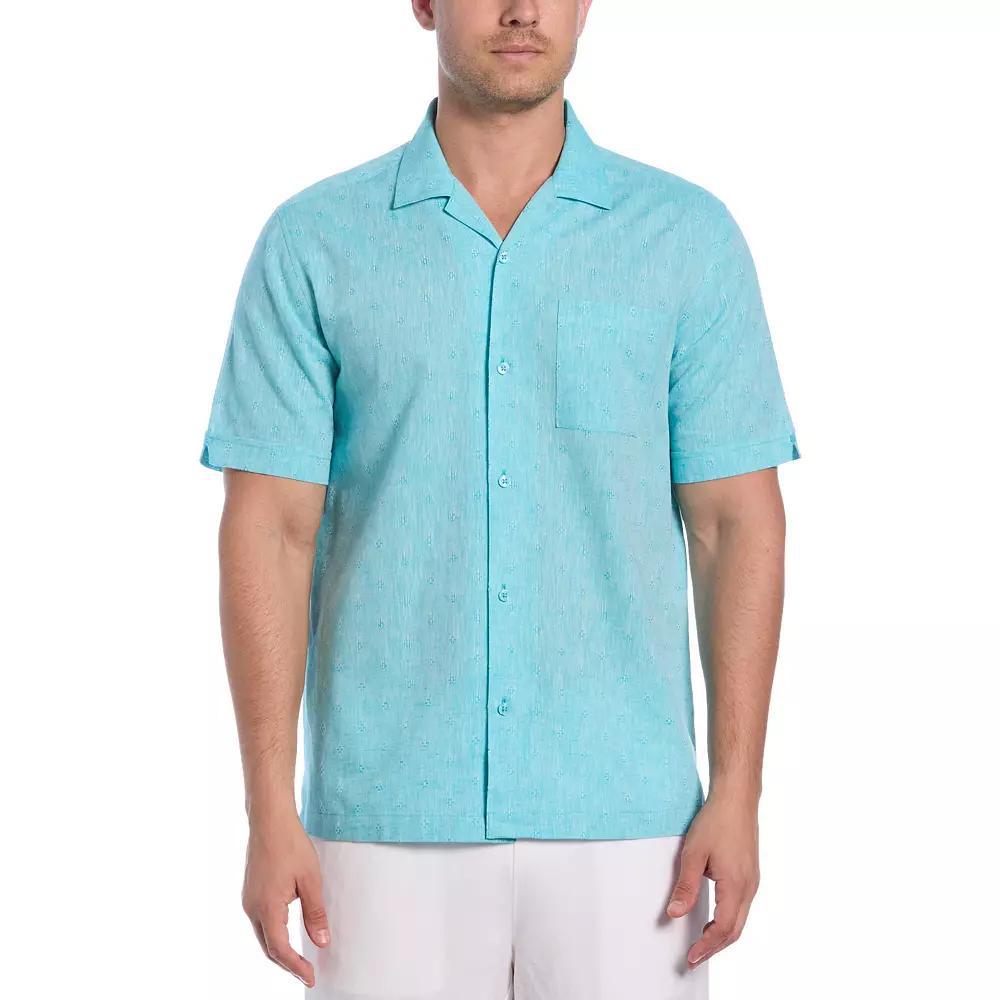 Men's Cubavera Linen Blend Diamond Dobby Print Short Sleeve Button-Down Shirt, Size: Large, Ceramic Product Image