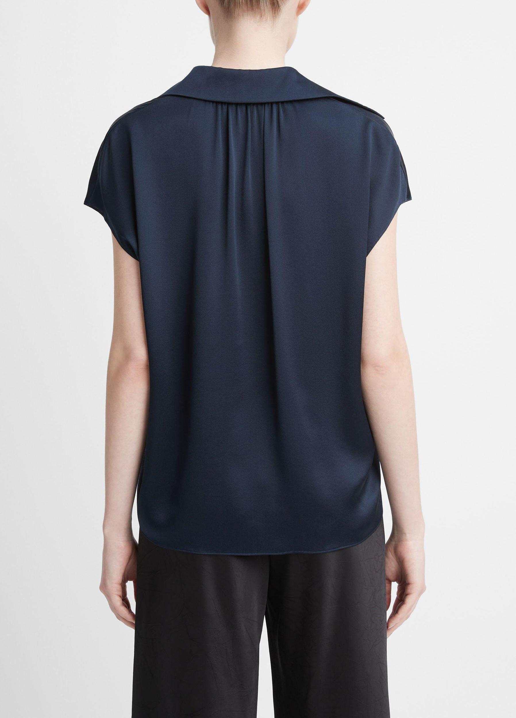 Womens Silk Cap-Sleeve Ruched-Back Blouse, Black, Size L Vince Product Image