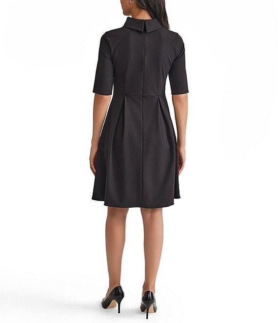 MISOOK Luxe Stretch Ponte Fold Collar Neck Elbow Sleeve A-Line Dress Product Image