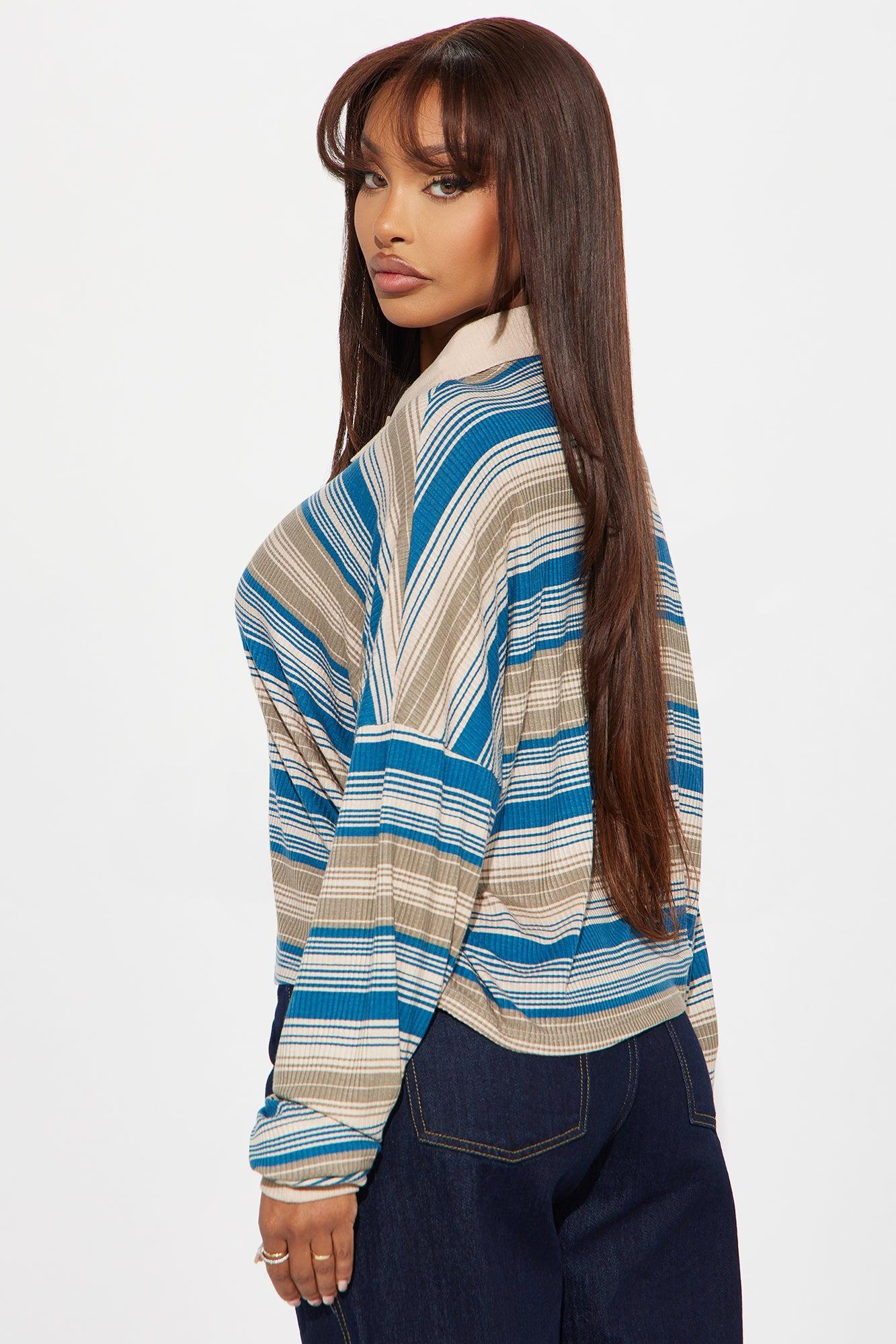 Sloane Striped Polo Top - Blue/combo Product Image