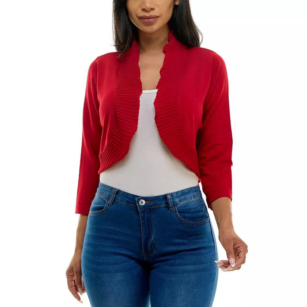 Women's Nina Leonard Curved Pleated Ruffle Bolero, Size: Large, Nina Red Product Image