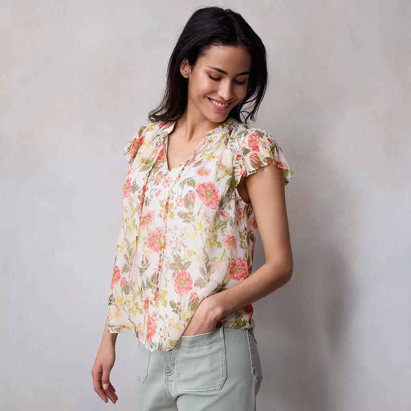 Petite LC Lauren Conrad Tie-Front Ruffle V-Neck Shell, Womens Product Image