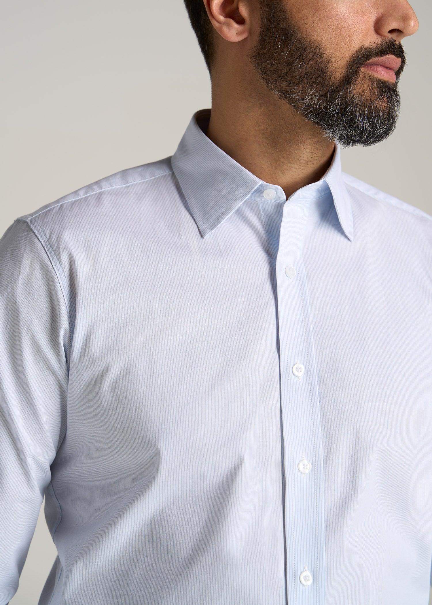 Oskar Button-Up Dress Shirt for Tall Men in Blue Mini Stripe Product Image