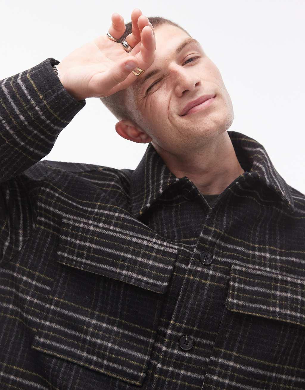 Topman lined plaid shacket Product Image