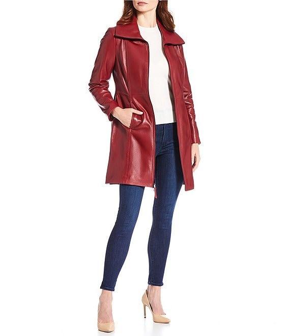 Katherine Kelly Genuine Lamb Leather Zip Front Wing Collar Jacket Product Image