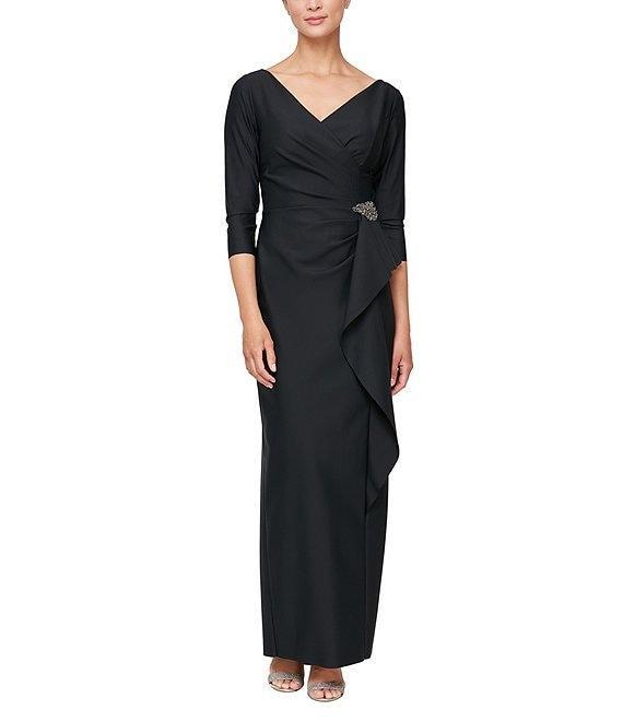Alex Evenings 3/4 Sleeve Surplice V-Neck Cascade Ruffle Skirt Gown Product Image